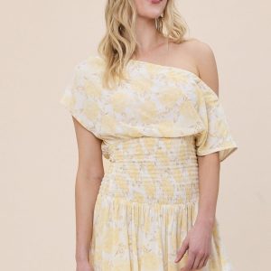 Yellow Floral Drop Waist Mini Dress